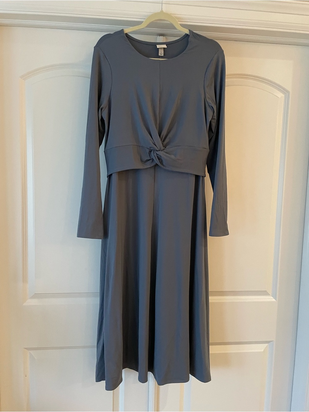 A New Day Slate Blue Long Sleeve Knot-Front Midi Dress